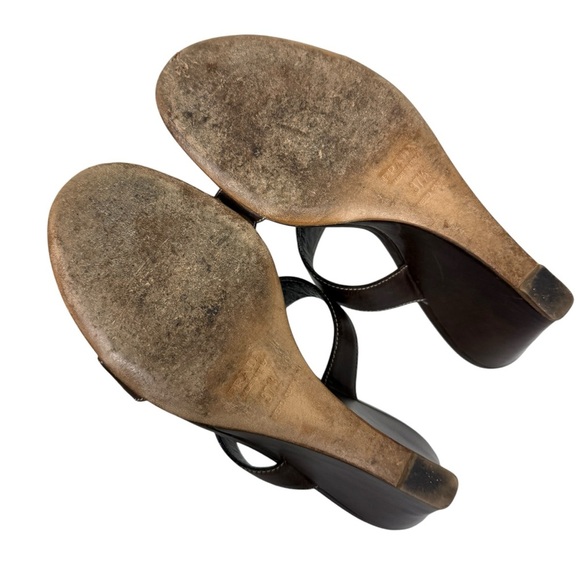 Prada Brown Leather Logo Wedge Sandals - Picture 7 of 8